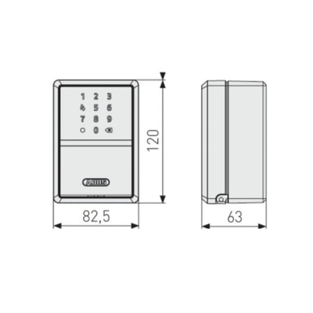 Schéma des dimensions de la boîte à clés ABUS KeyGarage 787 Smart 120 x 82,5 x 63 mm