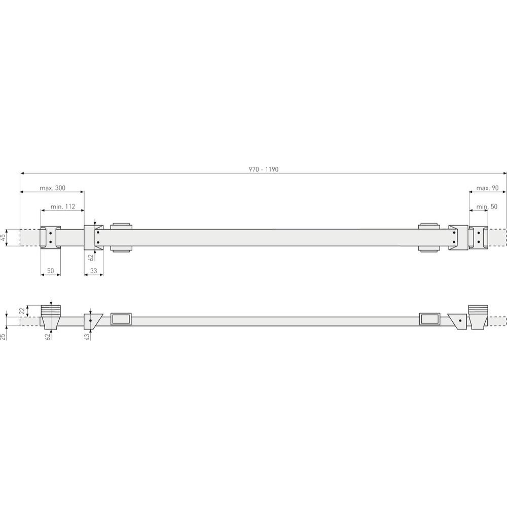 Barre de sécurité porte PR1400 dimensions