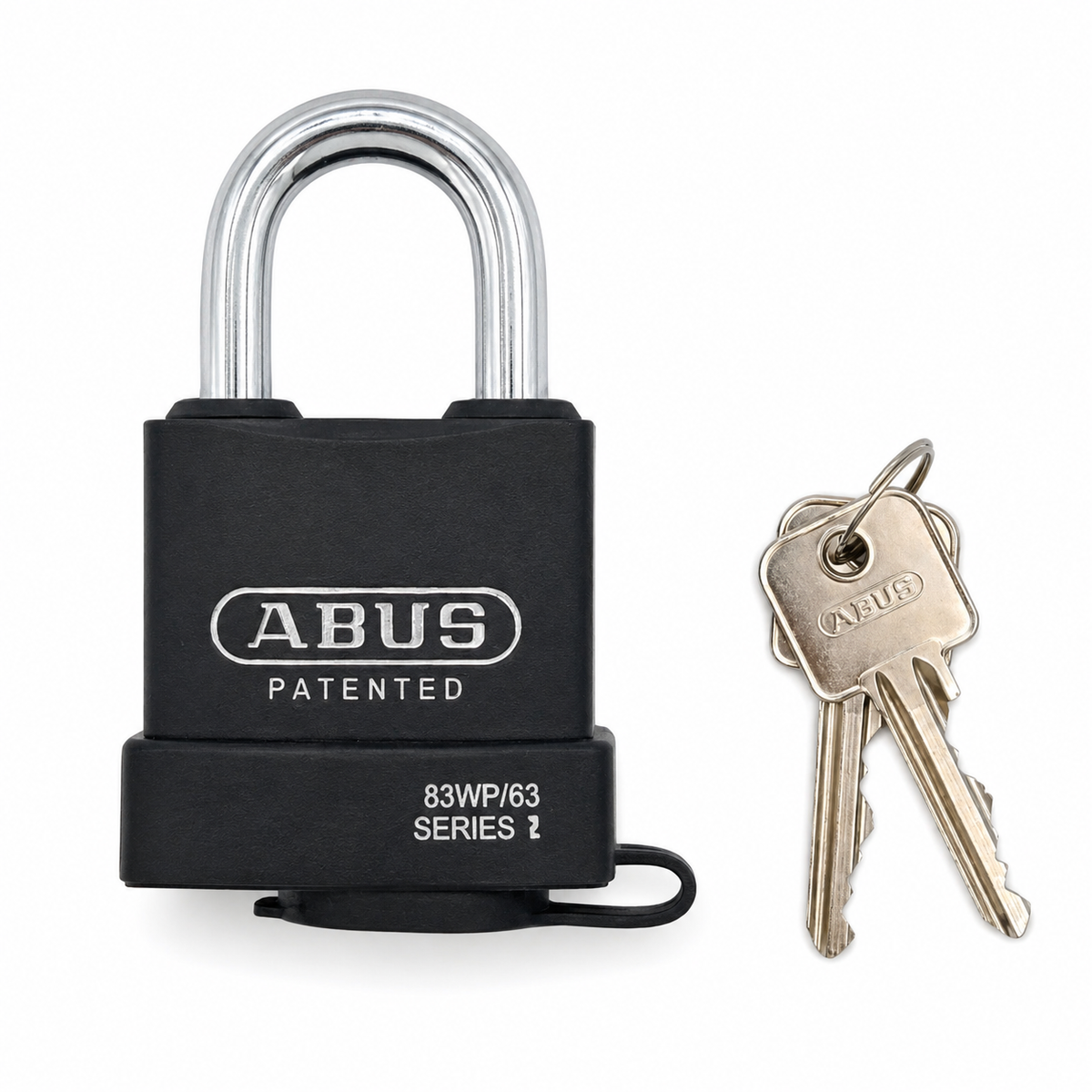 Cadenas ABUS 83WP/63 noir avec jeu de clés sur fond blanc