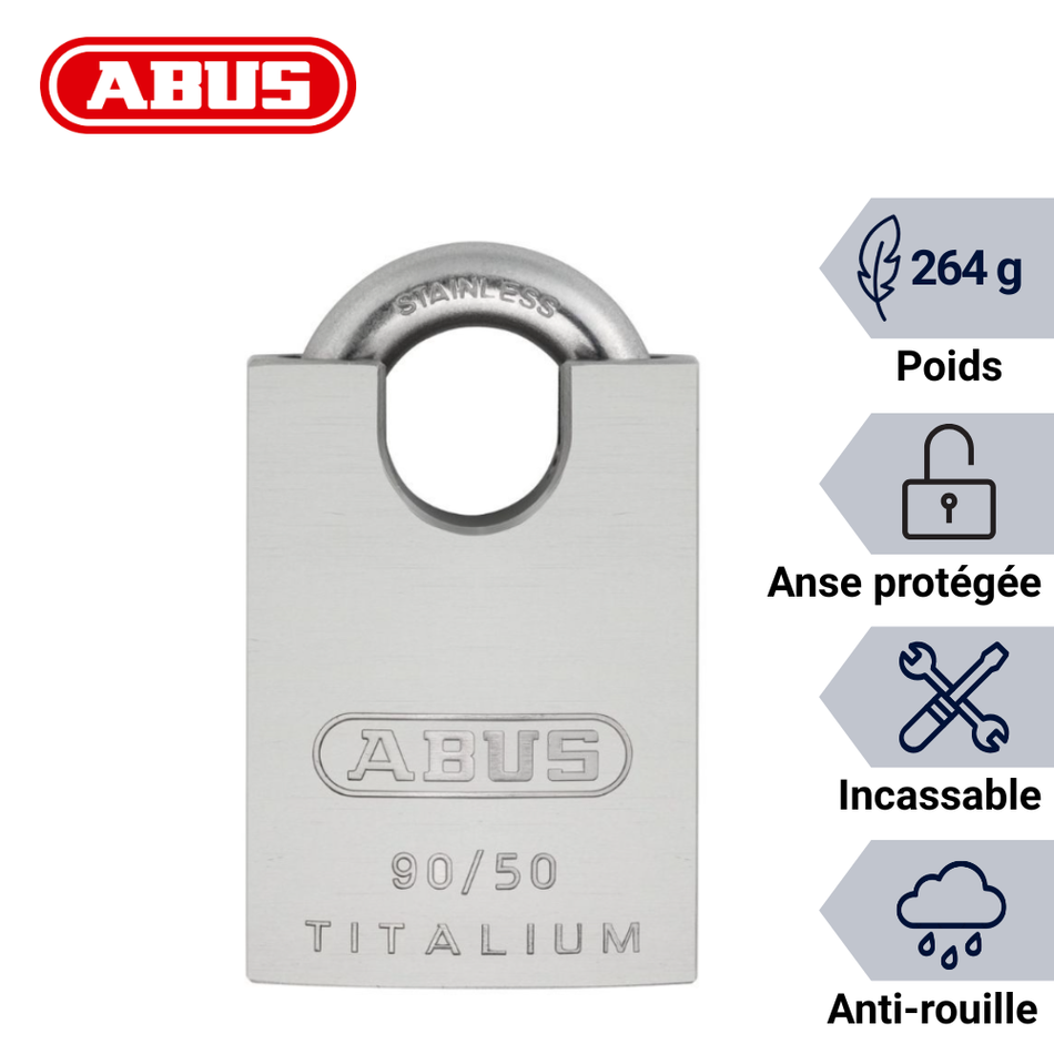 Cadenas ABUS 90RK/05 Titalium anse blindée anti coupe-boulon