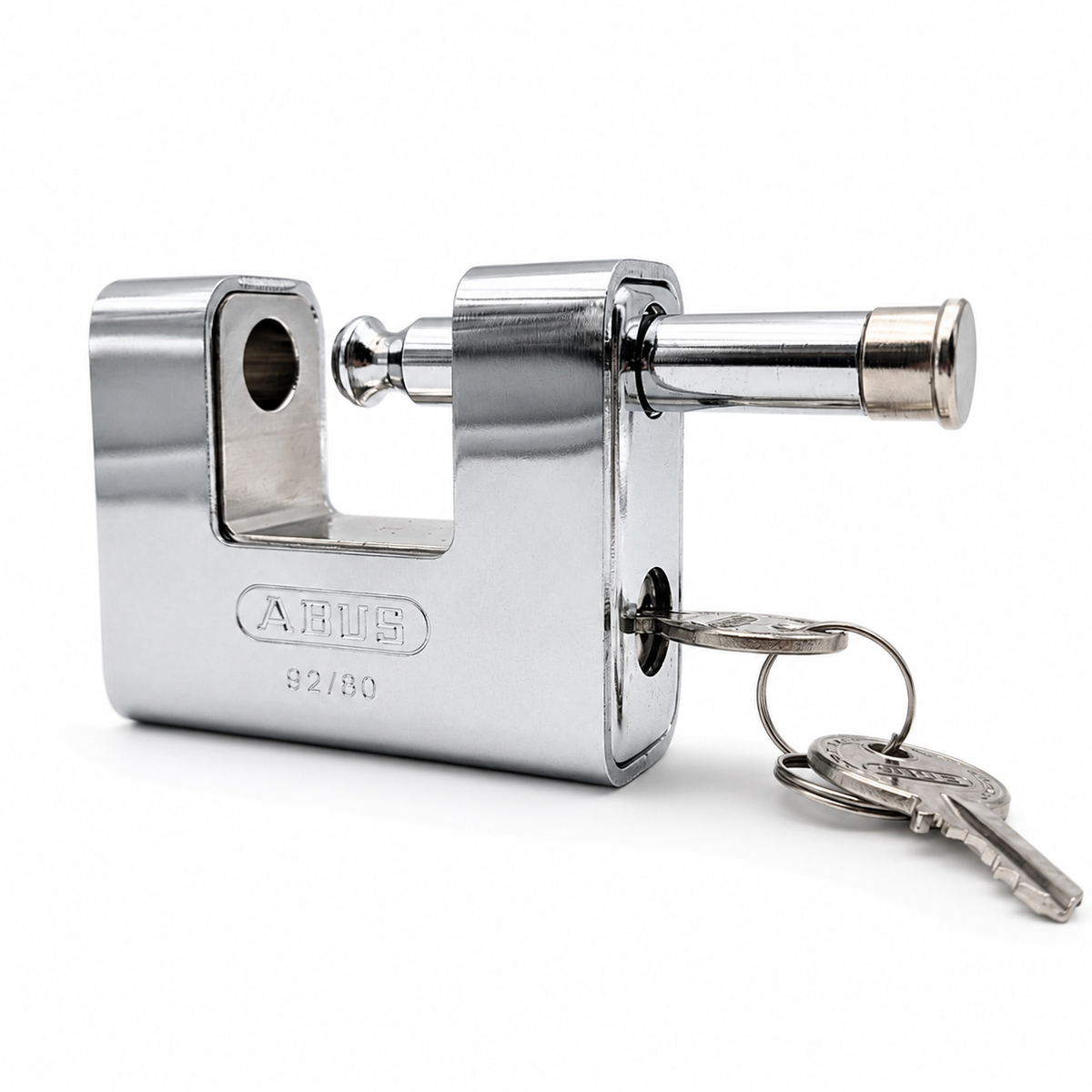 Cadenas ABUS 92/80 anse large avec clés sur fond blanc