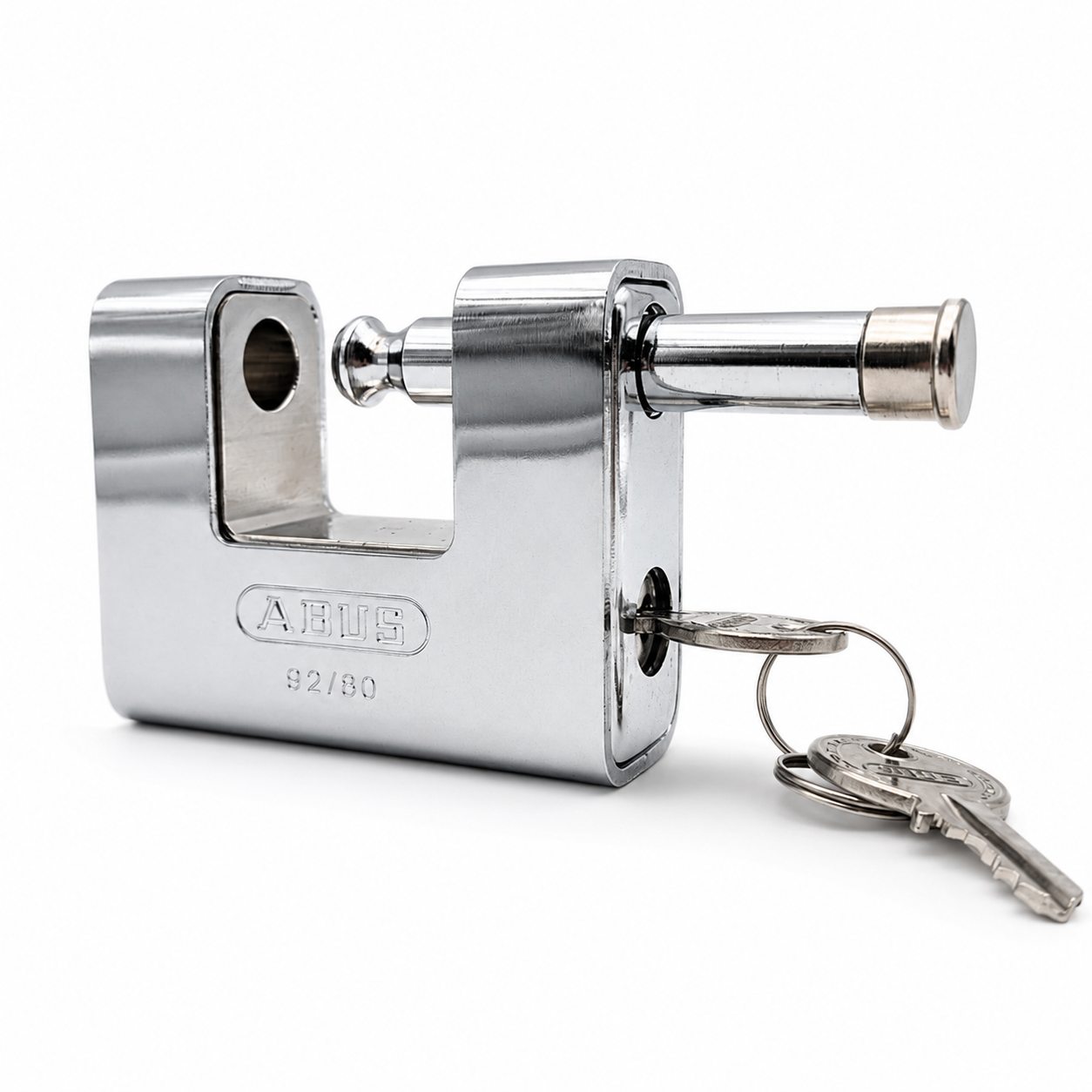 Cadenas ABUS 92/80 anse large avec clés sur fond blanc