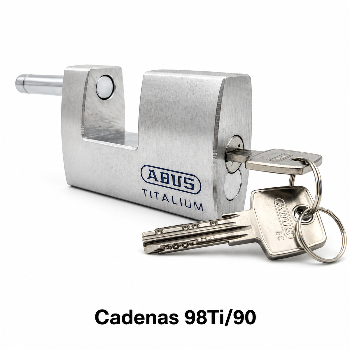 Cadenas ABUS 98TI/90 Titalium avec clés sur fond blanc