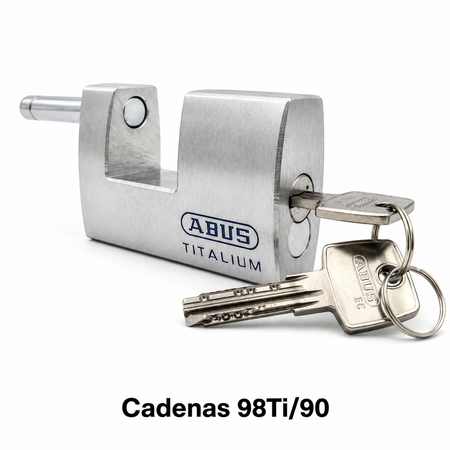 Cadenas ABUS 98TI/90 Titalium avec clés sur fond blanc
