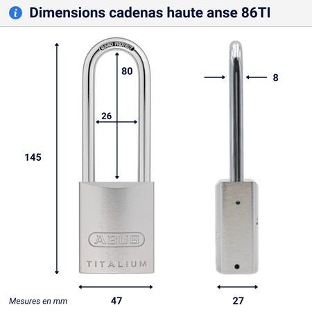 Cadenas demi cylindre Abus 86TI dimensions