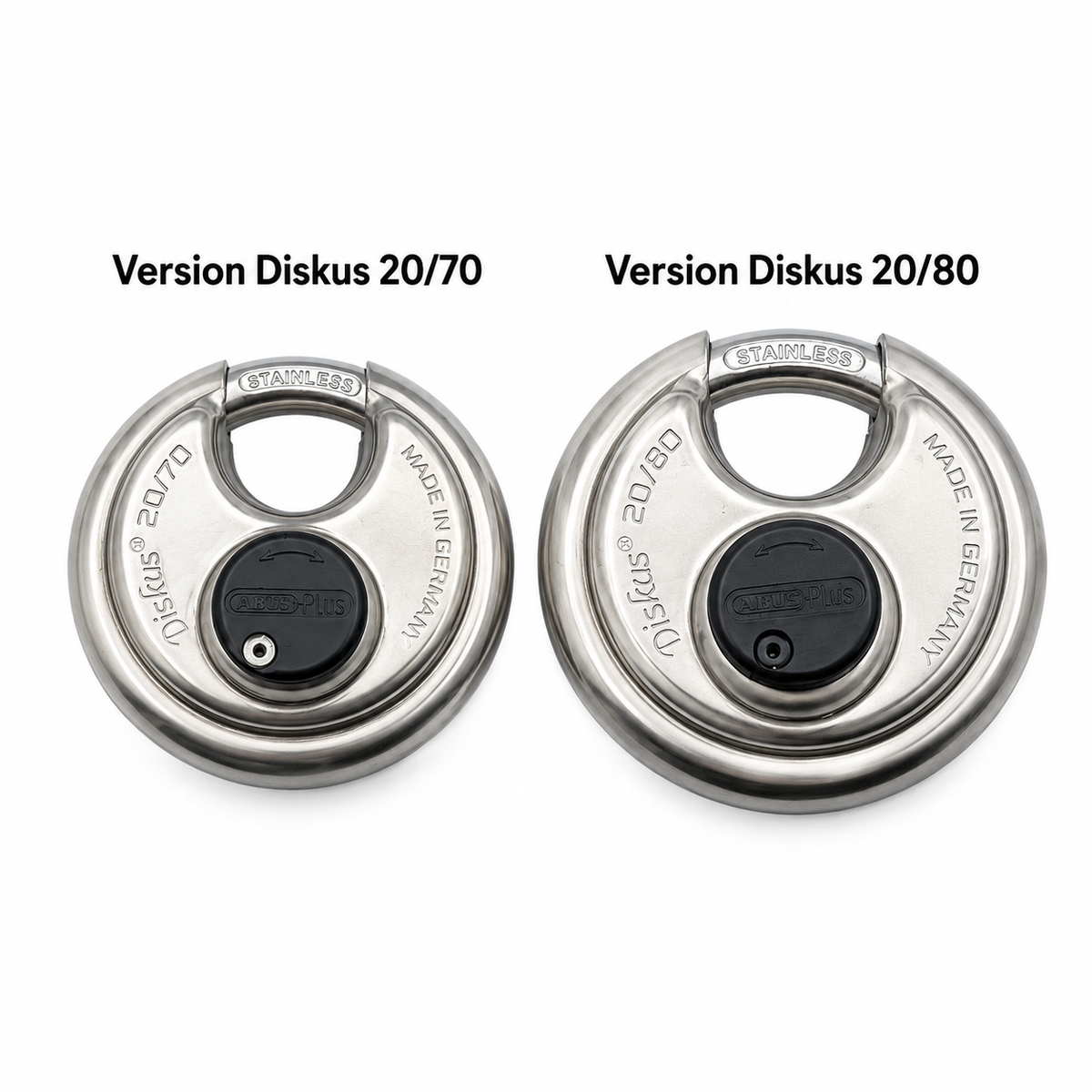 Comparaison des cadenas ABUS Diskus 20/70 et 20/80 en acier inoxydable