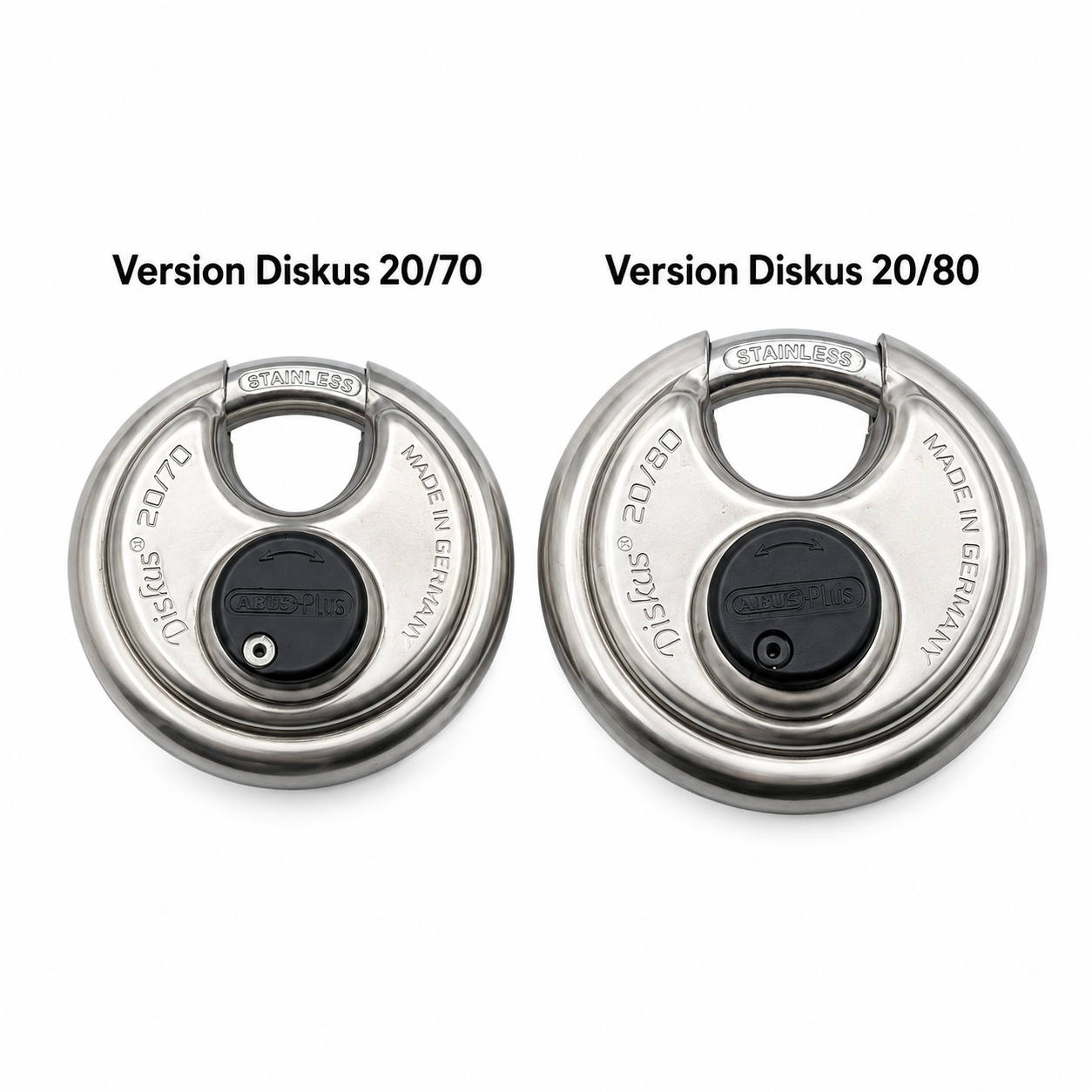 Comparaison des cadenas ABUS Diskus 20/70 et 20/80 en acier inoxydable