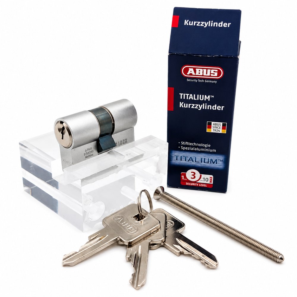 Cylindre court ABUS Titalium avec clés, vis de fixation et emballage
