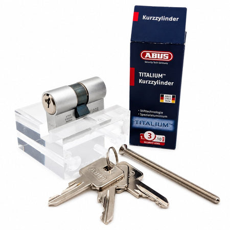 Cylindre court ABUS Titalium avec clés, vis de fixation et emballage