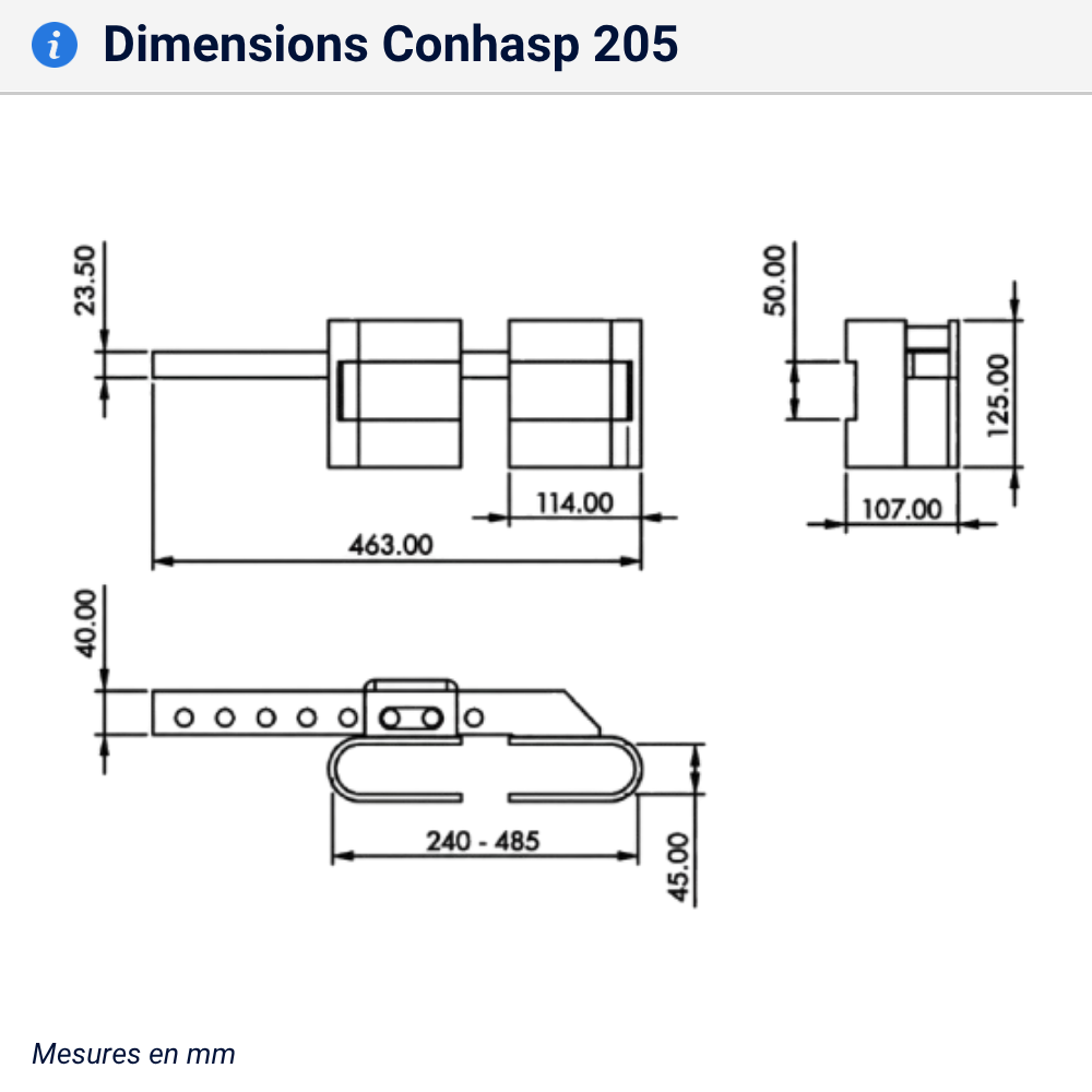 dimensions conhasp 205 porte cadenas