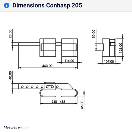 dimensions conhasp 205 porte cadenas