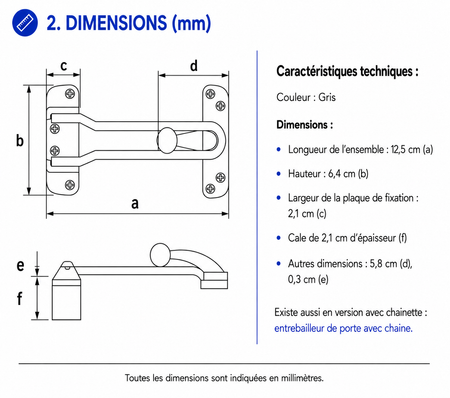 Schéma des dimensions de l’entrebâilleur de porte ABUS SPN110-21