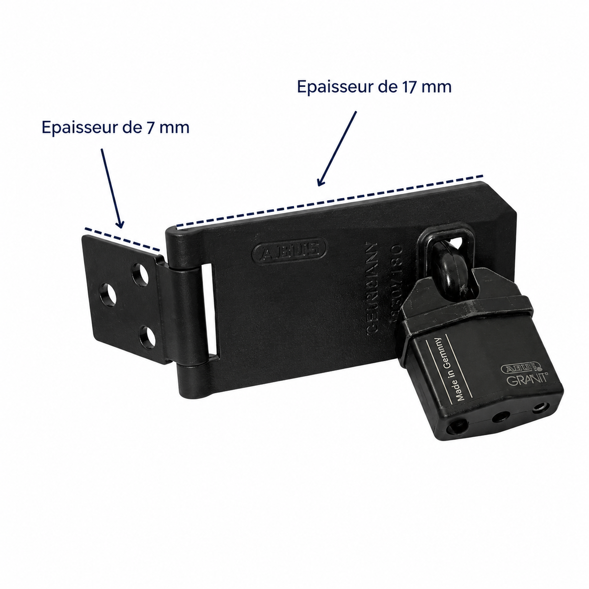 Épaisseur du porte-cadenas ABUS Granit et dimensions techniques