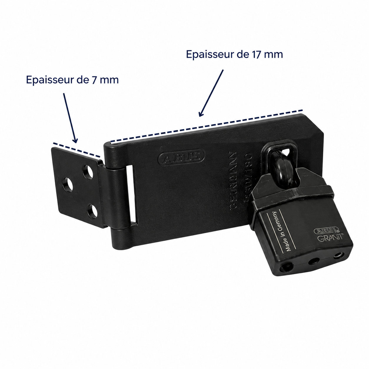 Épaisseur du porte-cadenas ABUS Granit et dimensions techniques