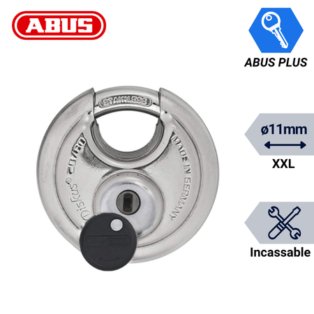 Cadenas ABUS Diskus 20/80 avec anse 11 mm, format XXL et cylindre ABUS Plus