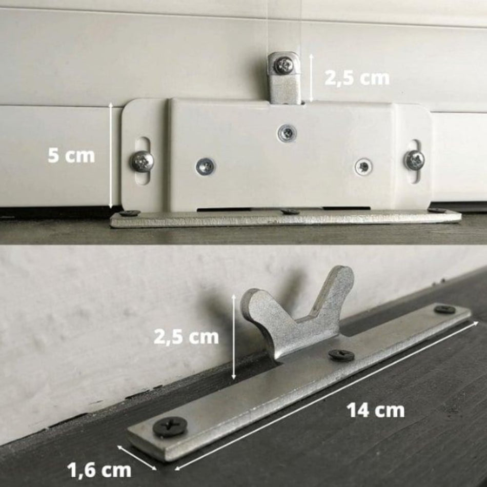 Dimensions et mesures de fixation du verrou automatique de volet roulant Sûreté 2000