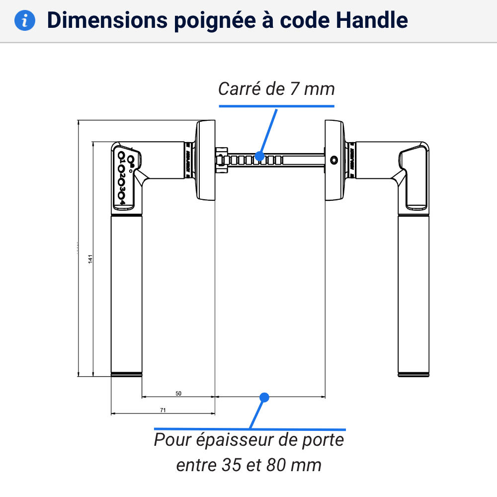 Poignée de porte à code dimensions