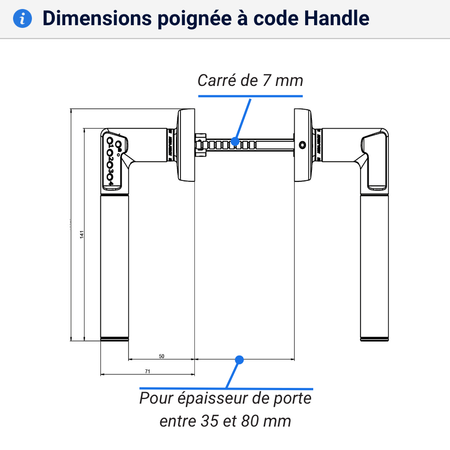 Poignée de porte à code dimensions