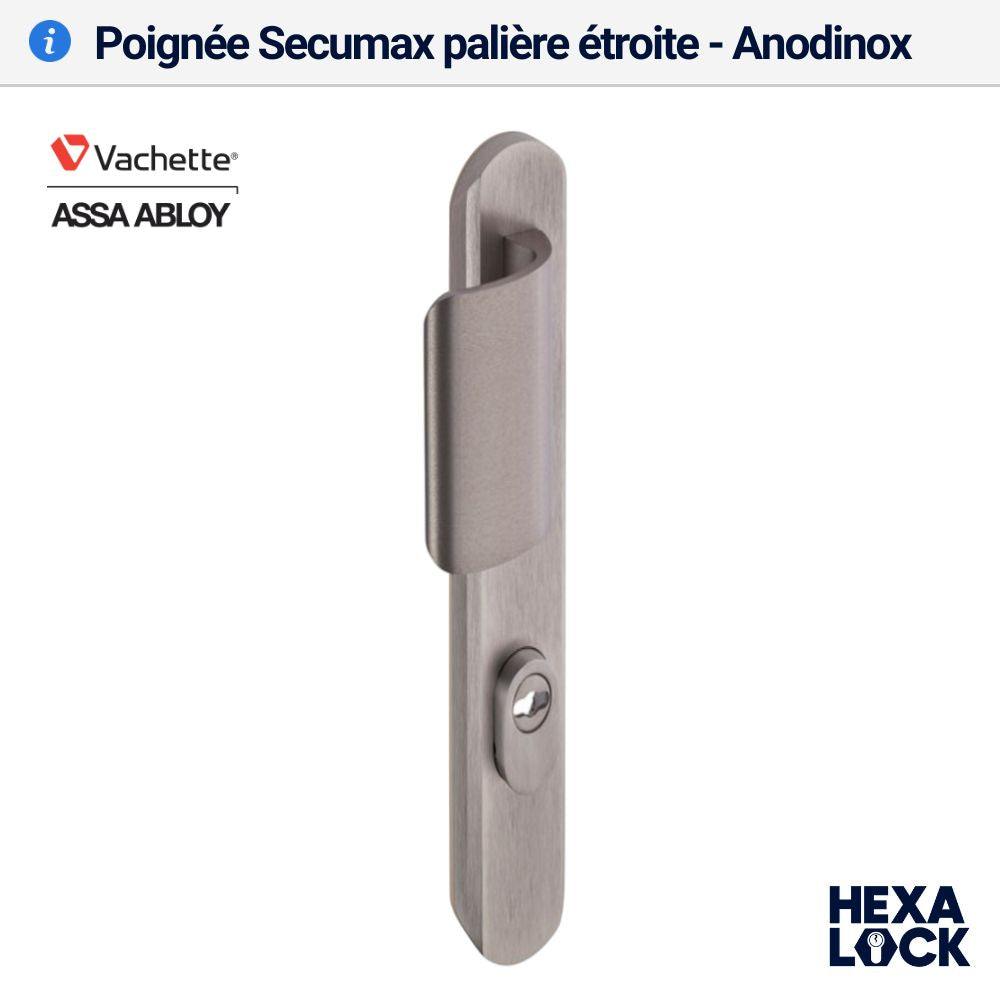 Poignée de porte palière blindée Secumax étroite anodinox