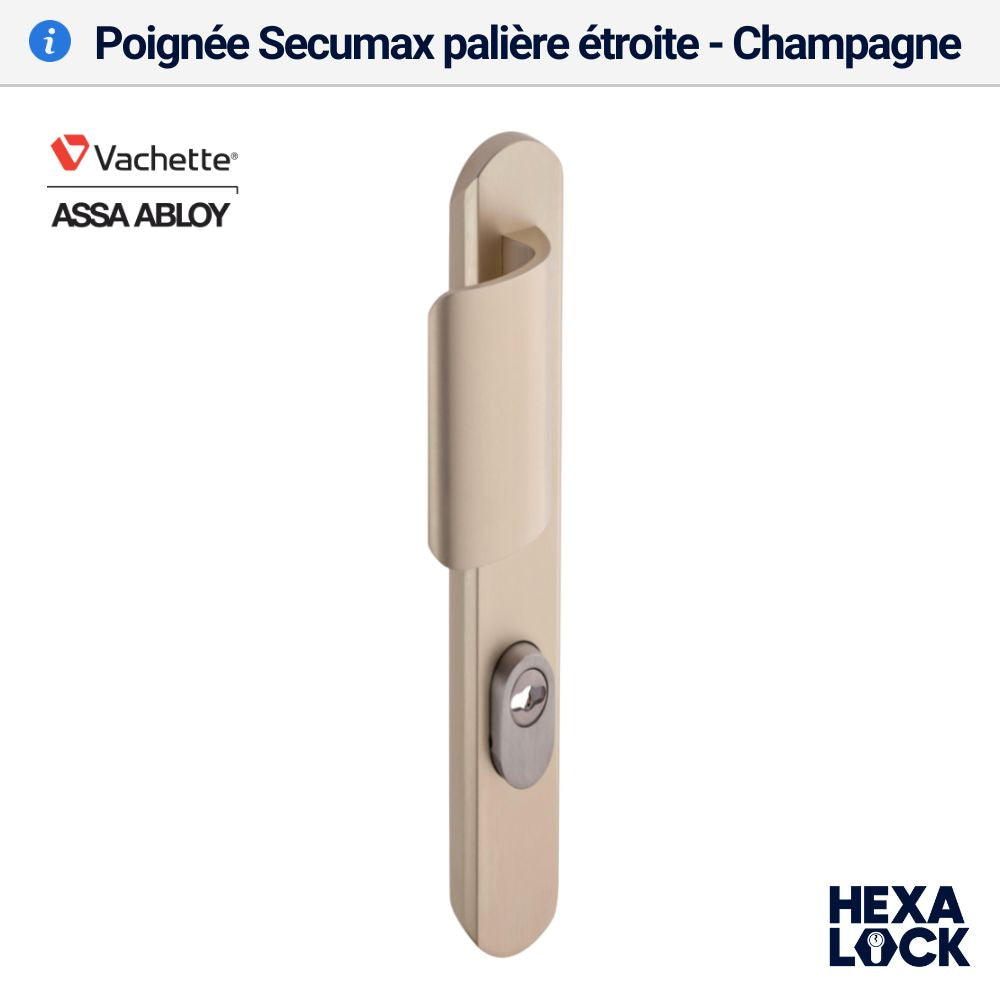 Poignée de porte palière blindée Secumax étroite champagne