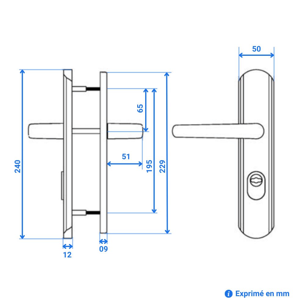 Poignée de porte blindée Vachette secumax up dimensions