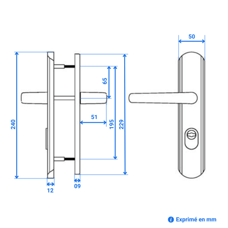 Poignée de porte blindée Vachette secumax up dimensions