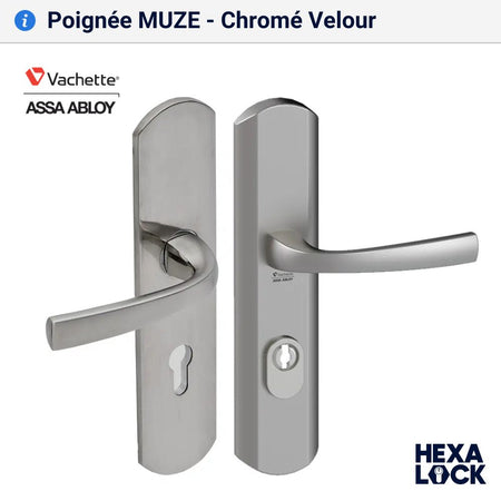 Poignée de porte blindée MUZE double bequille chromé velour