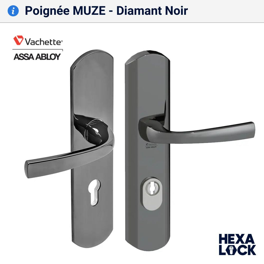 Poignée de porte blindée MUZE double bequille diamant noir