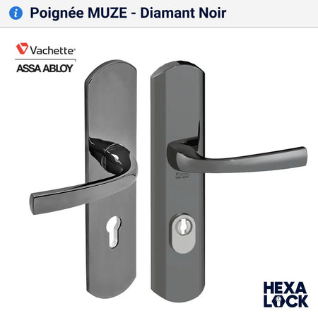 Poignée de porte blindée MUZE double bequille diamant noir