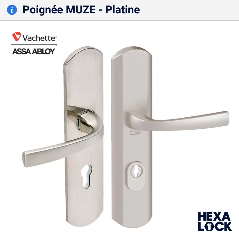 Poignée de porte blindée MUZE double bequille platine