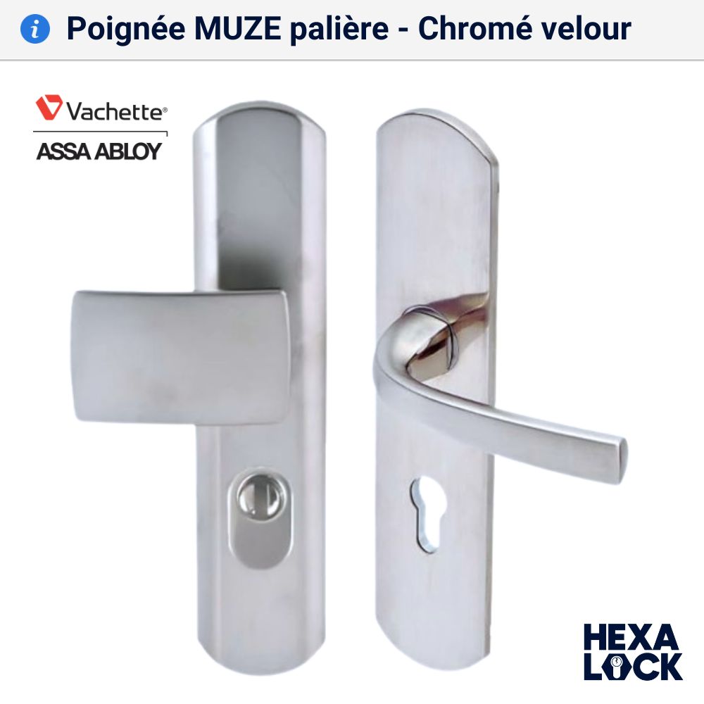 Poignée de porte blindée MUZE palière Chromé velour