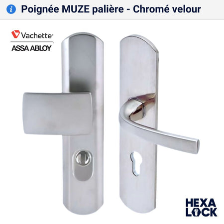 Poignée de porte blindée MUZE palière Chromé velour