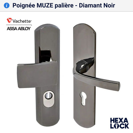 Poignée de porte blindée MUZE palière Diamant Noir