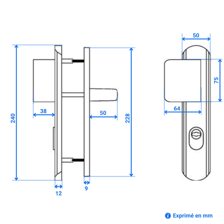 Poignée de porte palière secumax up vachette dimensions