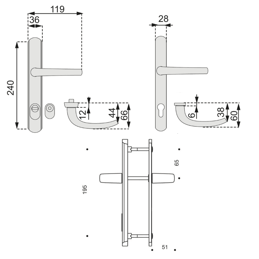 Poignée porte blindée Vachette étroite secumax dimensions