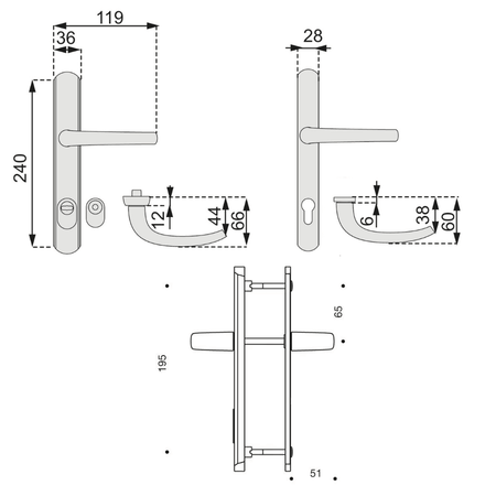 Poignée porte blindée Vachette étroite secumax dimensions