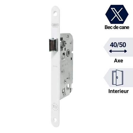 Serrure encastrable bec de cane pictogramme, axe 40 et 50. Pour porte intérieur.