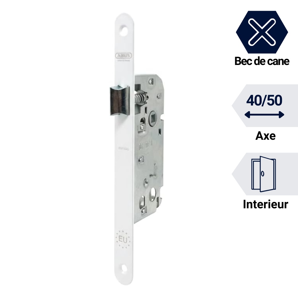 Serrure encastrable bec de cane pictogramme, axe 40 et 50. Pour porte intérieur.