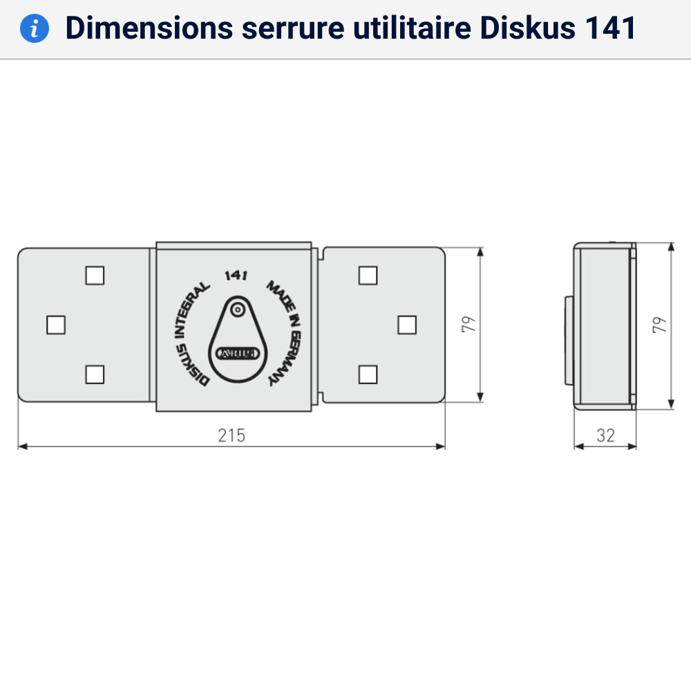 Serrure antivol utilitaire 141 dimensions