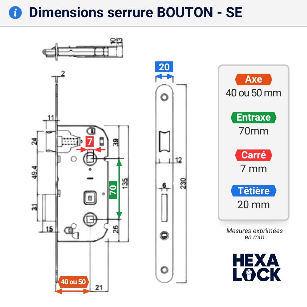 serrure encastrable abus se blanc. Conforme norme européenne. Pour porte à verrou DIMENSIONS