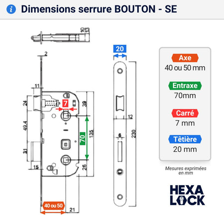 serrure encastrable abus se blanc. Conforme norme européenne. Pour porte à verrou DIMENSIONS