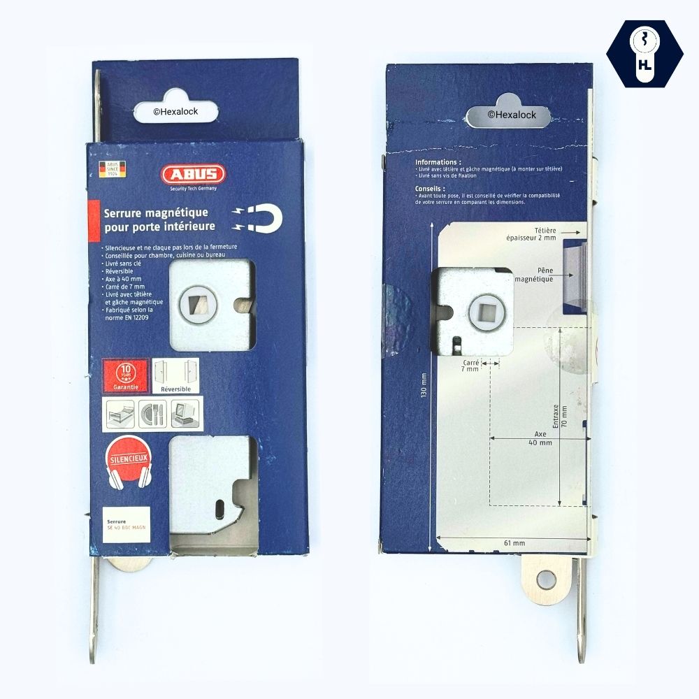Packaging de la serrure magnetique pour chambre sans verrouillage. carton broché. conforme normes européennes 