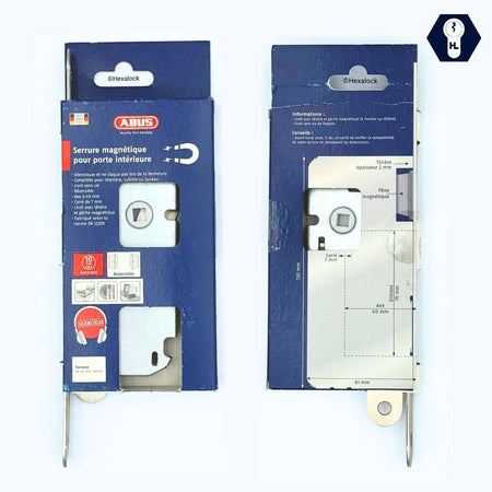 Packaging de la serrure magnetique pour chambre sans verrouillage. carton broché. conforme normes européennes 