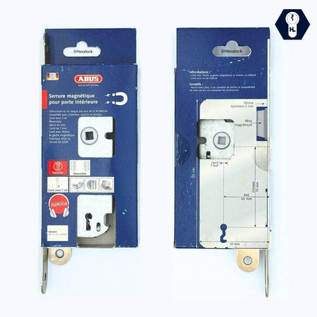 serrure magnetique a cle l à encastrer, packaging carton broché, confome norme EN 12209.