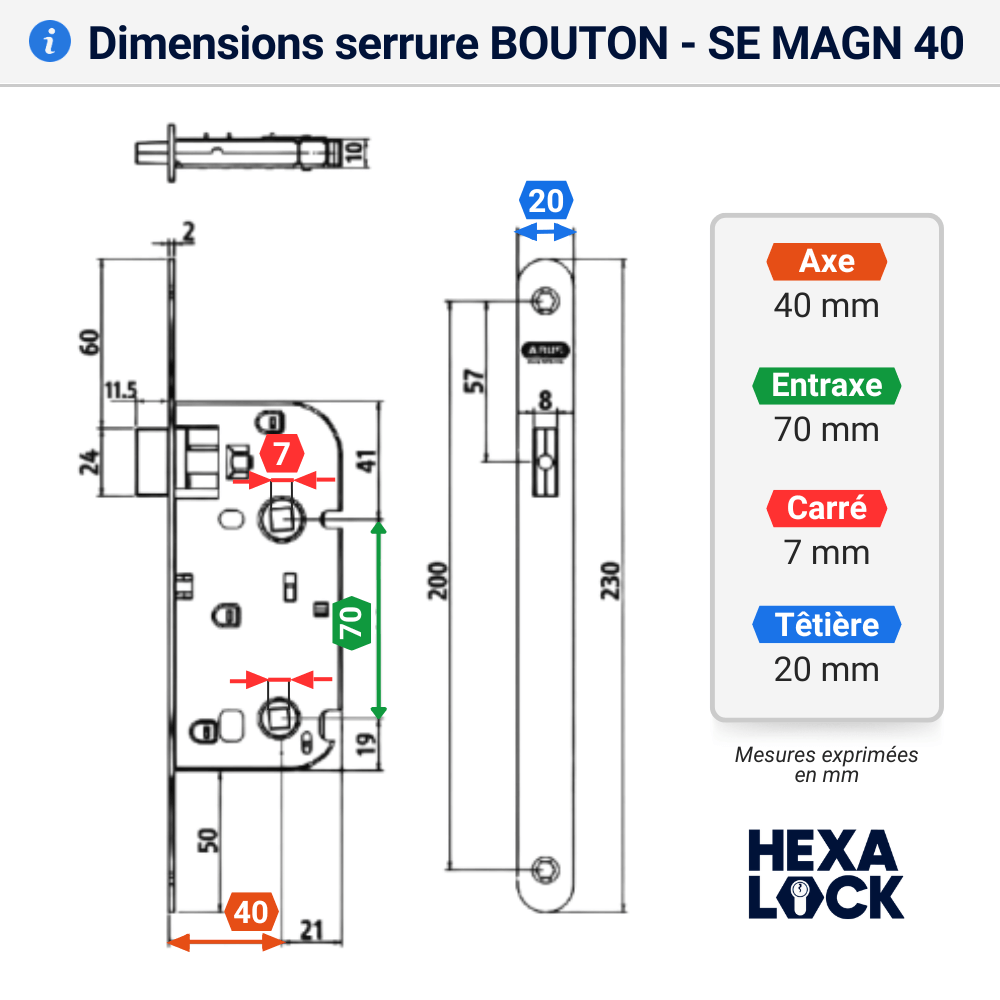 Serrure à encastrer magnétique à bouton abus dimension