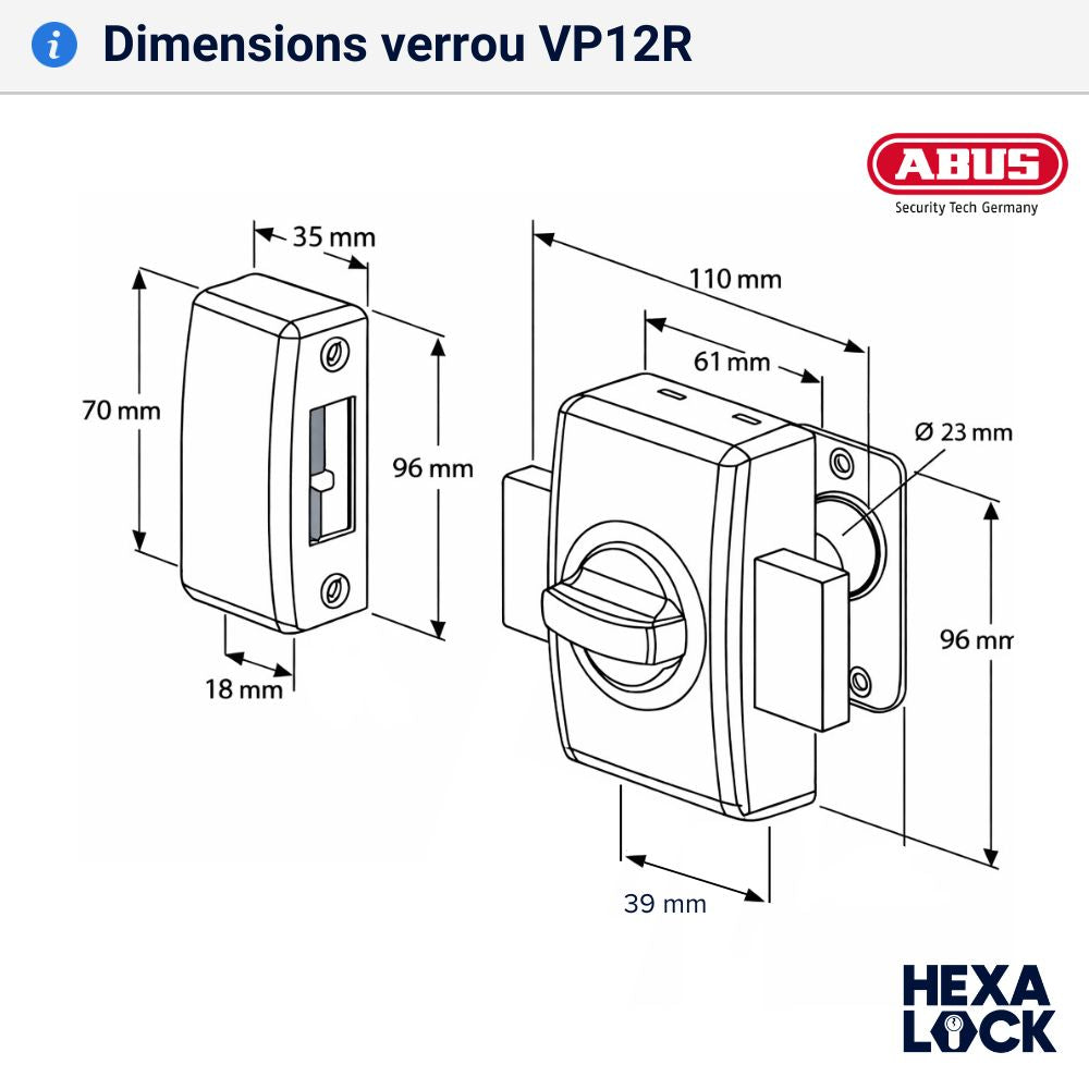 Verrou a bouton VP12RAbus dimensions