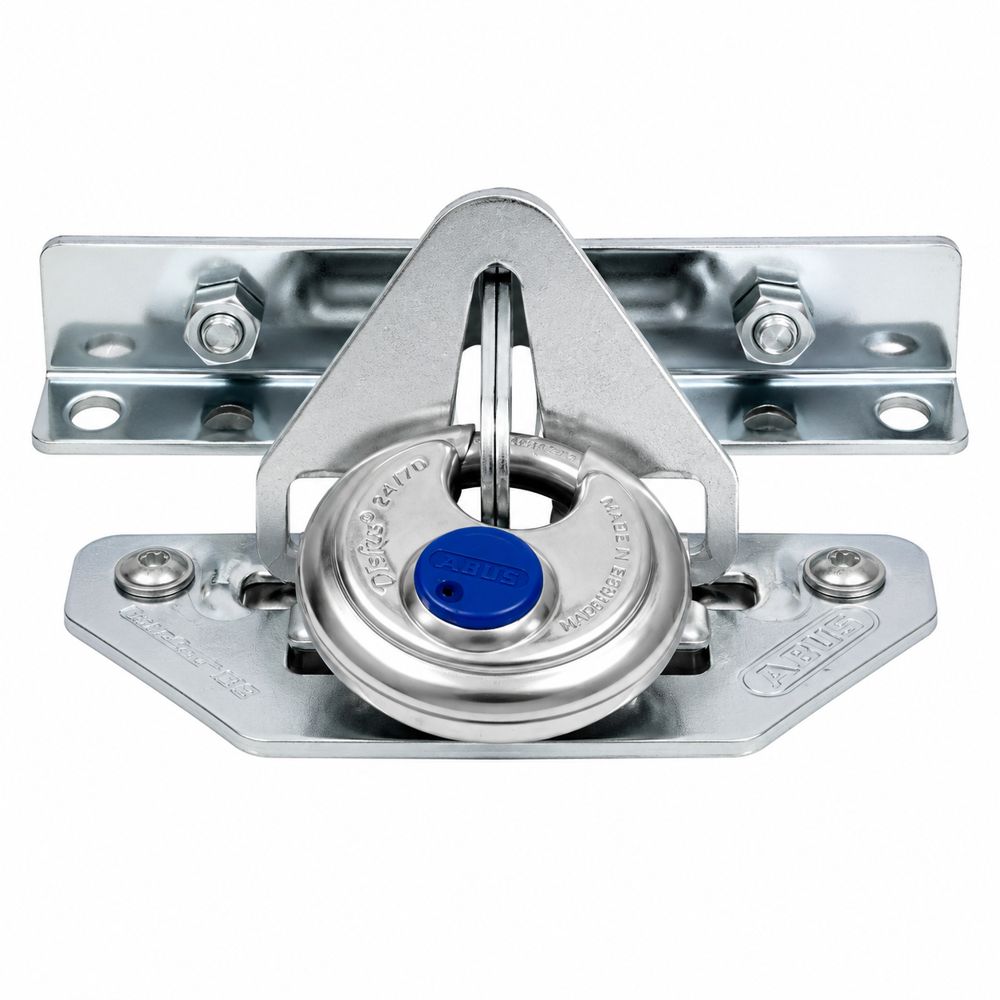 Verrou anti-soulèvement pour porte de garage avec cadenas ABUS sur fond blanc
