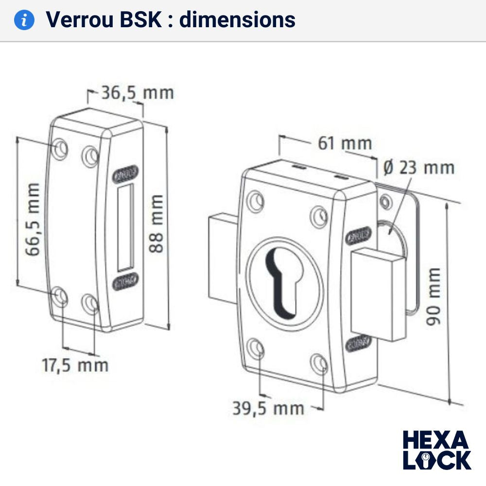 Verrou de porte vide dimensions