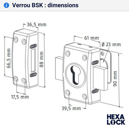 Verrou de porte vide dimensions