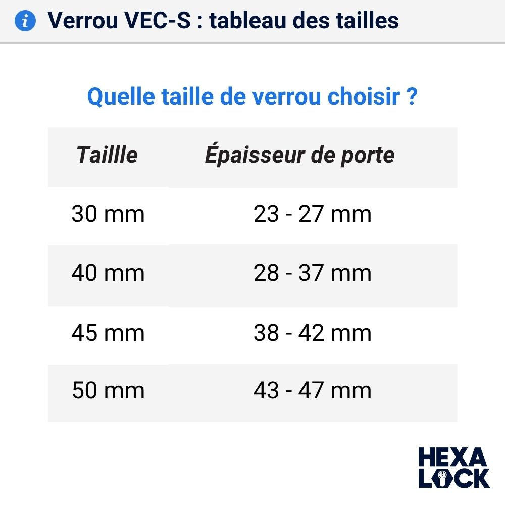 Verrou de securite pour porte VEC S quel taille choisir